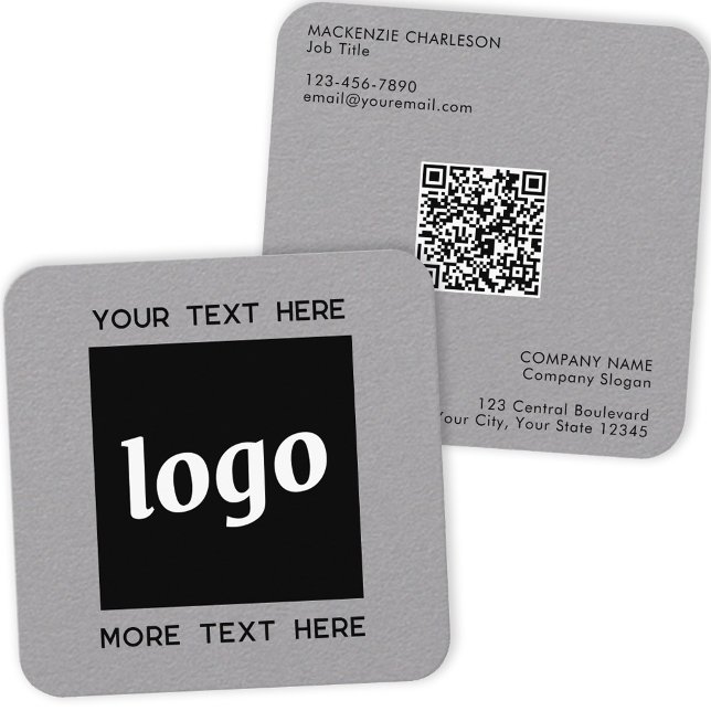 Carte De Visite Carré Logo simple et code QR texte (Logo QR card custom text square business cards)