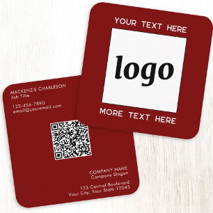 Carte De Visite Carré Logo simple et texte QR Code noir Bourgogne rouge