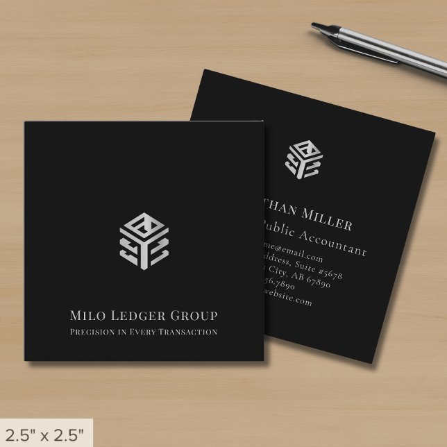 Carte De Visite Carré Logo Simple Noir Luxe (Créateur téléchargé)