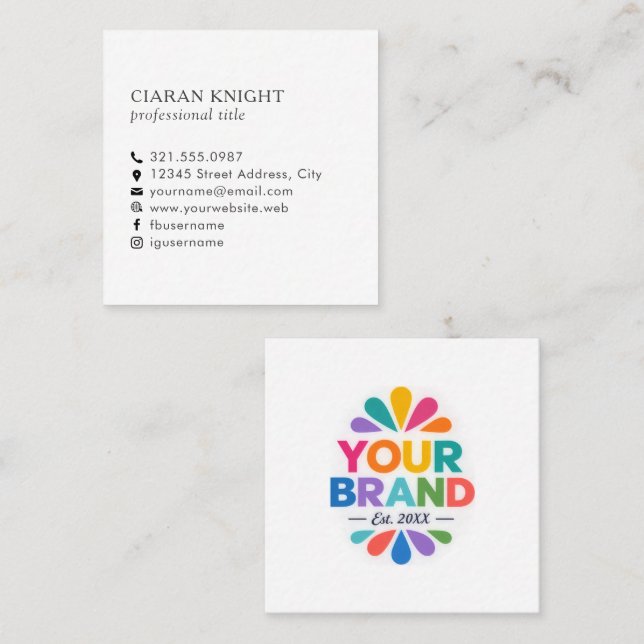 Carte De Visite Carré Logo Simple Professionnel (Devant / Derrière)