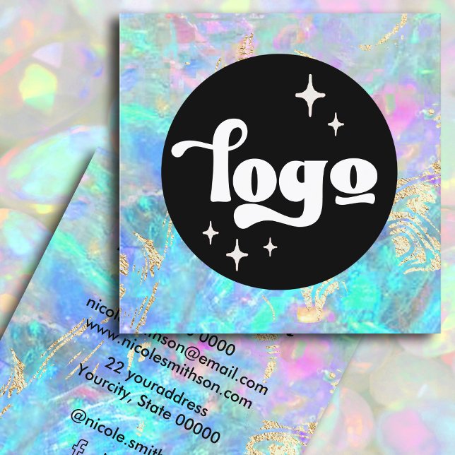 Carte De Visite Carré logo texture opale et détails faux or (Créateur téléchargé)