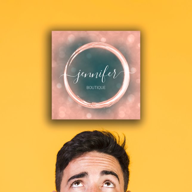 Carte De Visite Carré Logo Turquoise Rose de maquillage professionnel (Professional Makeup Artist Rose Teal Logo Square Business Card)