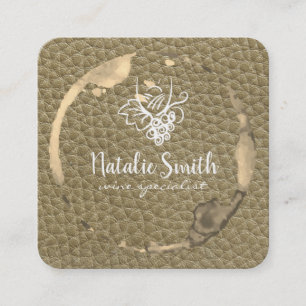 Carte De Visite Carré Logo Vin Style de texture de cuir