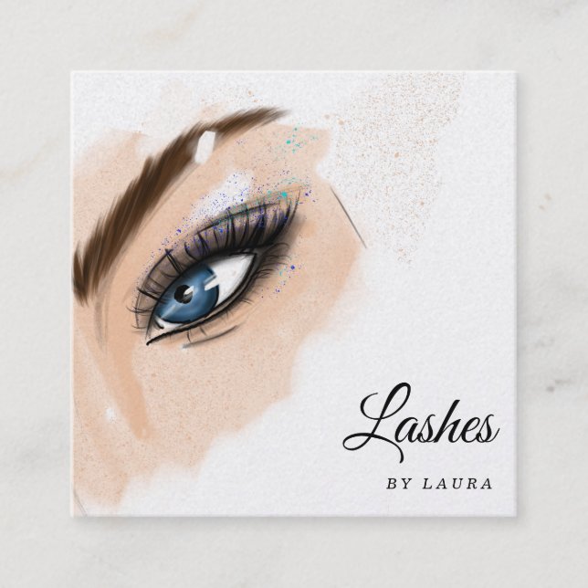 Carte De Visite Carré Longues Belles Lashes Yeux et Brows Main dessinée (Devant)