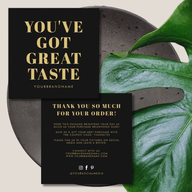 Carte De Visite Carré L'or noir vous avez un grand goût merci (Créateur téléchargé)