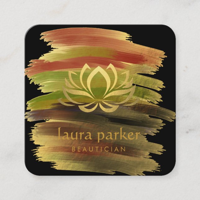 Carte De Visite Carré Lotus Flower Gold Art Logo Guérison Yoga Holistic (Devant)
