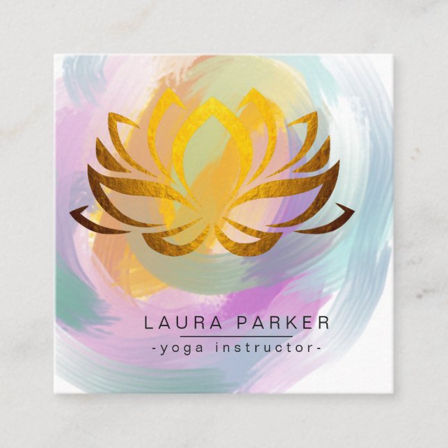 Carte De Visite Carré Lotus Mandala Paint Yoga Instructeur Holistic (Devant)