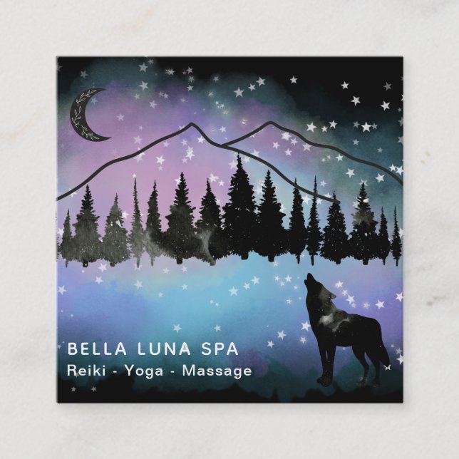 Carte De Visite Carré *~* Loup-arc-en-ciel de Howling cosmique - chaman  (Devant)