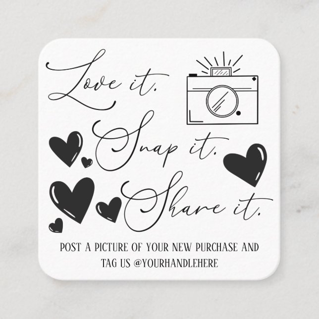 Carte De Visite Carré Love Snap Share Camera Hearts Script Etsy Business (Devant)