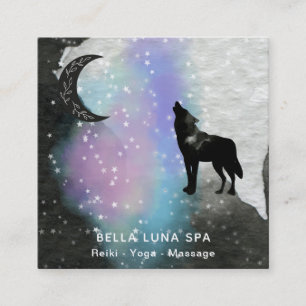 Carte De Visite Carré *~* Lune Cosmique.  Howling Wolf Rainbow Shaman