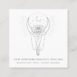 Carte De Visite Carré Lune Lotus Fleur Cristal Energie Guérison