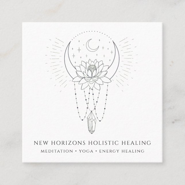 Carte De Visite Carré Lune Lotus Fleur Cristal Energie Guérison (Devant)