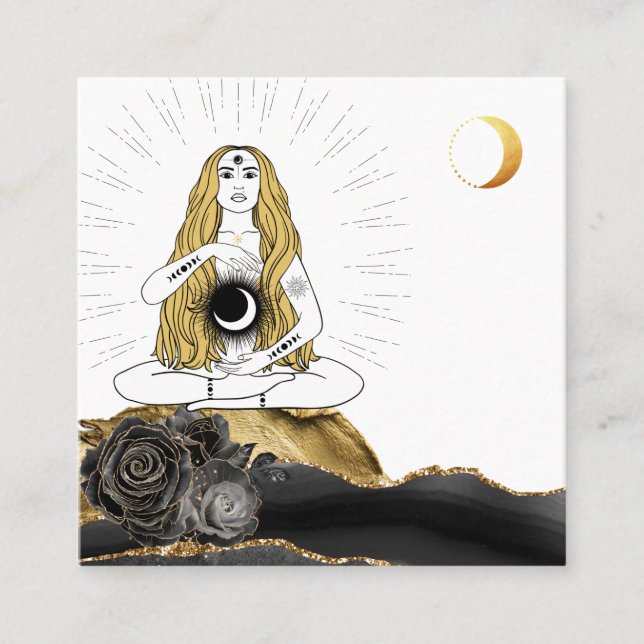 Carte De Visite Carré *~* Lune Lune Rose déesse Black Gold Yoga  (Devant)