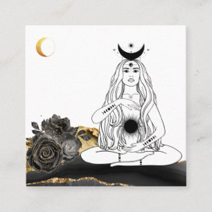 Carte De Visite Carré *~* Lune Yoga Luna Rose déesse Black Gold