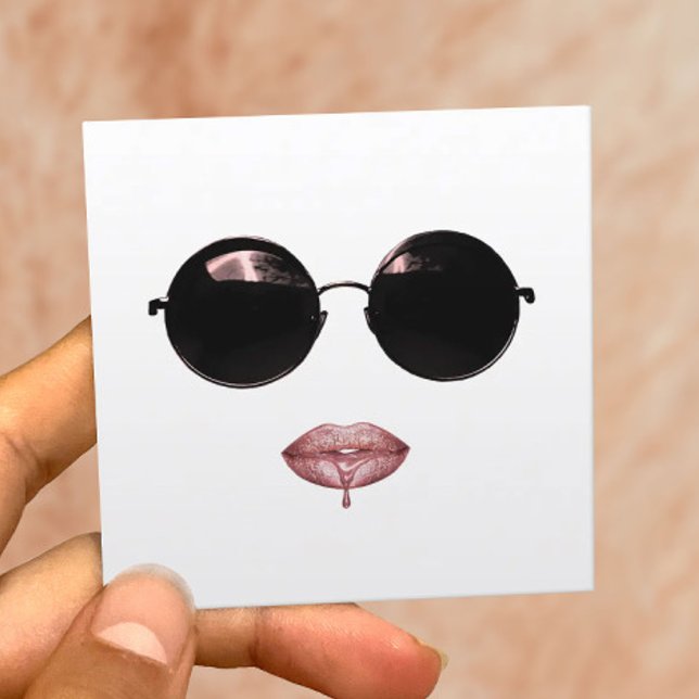 Carte De Visite Carré Lunettes de soleil modernes & Rose Gold Lips maqui (Créateur téléchargé)