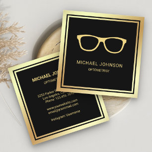 Carte De Visite Carré Lunettes en feuille d'or noir ophtalmologue optomé
