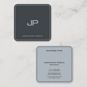 Carte De Visite Carré Luxe Anthracite Gris Elégant Monogramme Argent