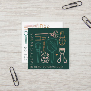 Carte De Visite Carré Luxe Beauté Charms Maquillage Outils Emerald Green