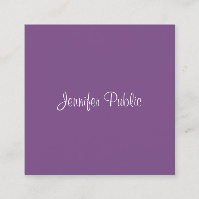 Carte De Visite Carré Luxe Élégant Écriture Libre Moderne Violet Chic (Devant)