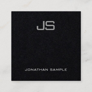 Carte De Visite Carré Luxe Elegant Moderne Monogram Premium Noir Plain