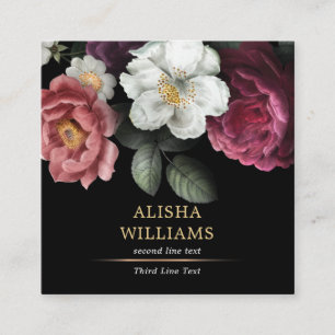 Carte De Visite Carré Luxe Entreprise Floral Noir Or