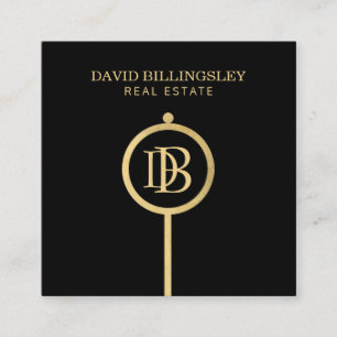 Carte De Visite Carré Luxe Faux Gold Skeleton Key Monogram Realtor