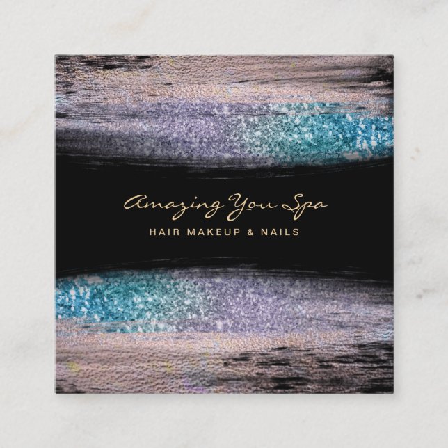 Carte De Visite Carré *~* Luxe Gold Glam Rainbow Parties scintillant exc (Devant)