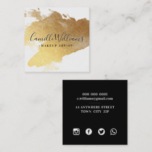 Carte De Visite Carré LUXE MINIMALIST glam faux feuille d'or splash noir