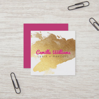 Carte De Visite Carré LUXE MINIMALIST glam faux feuille d'or splash rose