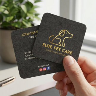 Carte De Visite Carré Luxe Papier D'or Vertical Promeneur de Chien & Gar