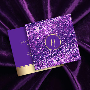 Carte De Visite Carré Luxe Royal Gold & Purple Parties scintillant Éléga