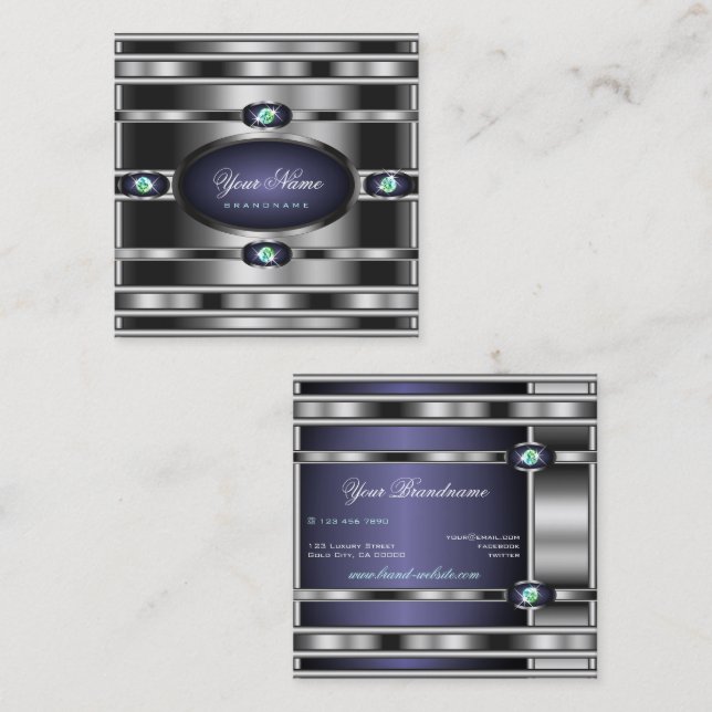 Carte De Visite Carré Luxueux effet argent noir Faux Rhinestones (Devant / Derrière)