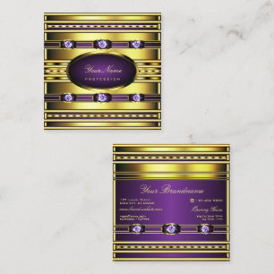 Carte De Visite Carré Luxueux Gold et Purple avec Faux Rhinestones Sq