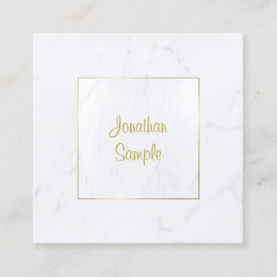 Carte De Visite Carré Luxueux Marbre blanc moderne Gold Script Plain