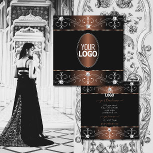Carte De Visite Carré Luxueux ornement Brown noir avec logo