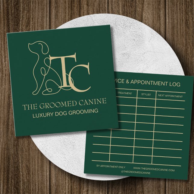 Carte De Visite Carré Luxury Dog Grooming Business Card Deep Emerald (Emerald luxury dog grooming business card)