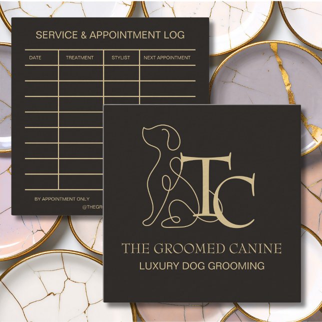 Carte De Visite Carré Luxury Dog Grooming Business Card Espresso Bean (Espresso Bean dog grooming business cards)