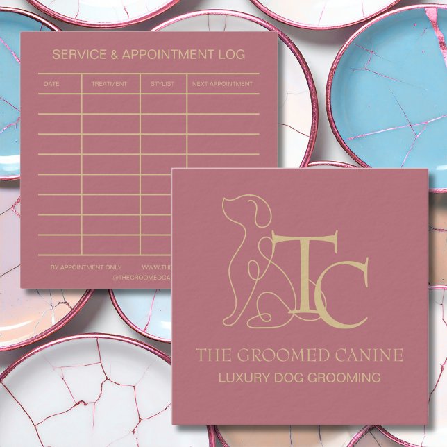 Carte De Visite Carré Luxury Dog Grooming Business Card Pet Rose Gold (Rose gold dog grooming business cards for high end pet salons)