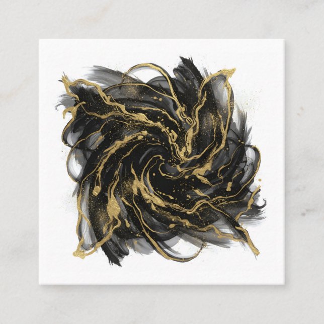 Carte De Visite Carré Luxury Gold and Black Abstract Marble Ink Flow (Devant)