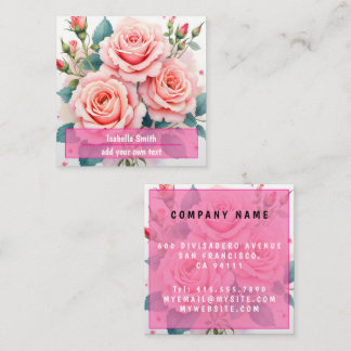 Carte De Visite Carré Luxury Pink Roses Beautiful Trendy Collection
