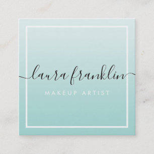 Carte De Visite Carré LUXURY SCRIPT nom élégant ombre pale menthe noir