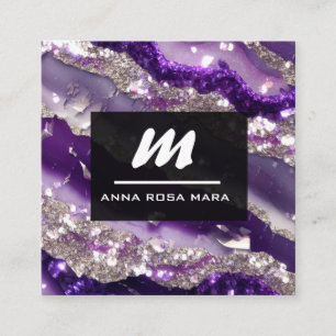Carte De Visite Carré *~* Luxw Purple Lavender Glam Initial QR AP66