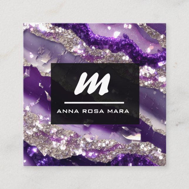 Carte De Visite Carré *~* Luxw Purple Lavender Glam Initial QR AP66 (Devant)