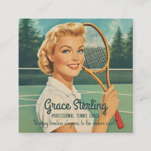 Carte De Visite Carré Magazine des années 1950 Illustration Tennis Woman