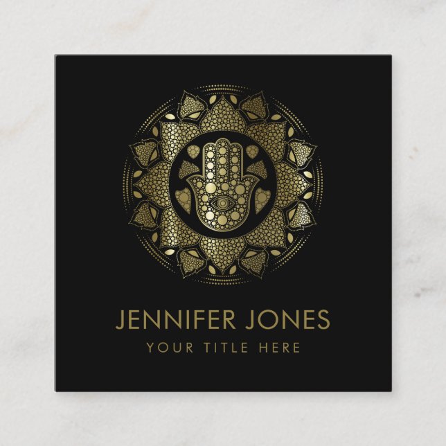 Carte De Visite Carré Main de Hamsa à Fatima à Lotus mandala (Devant)