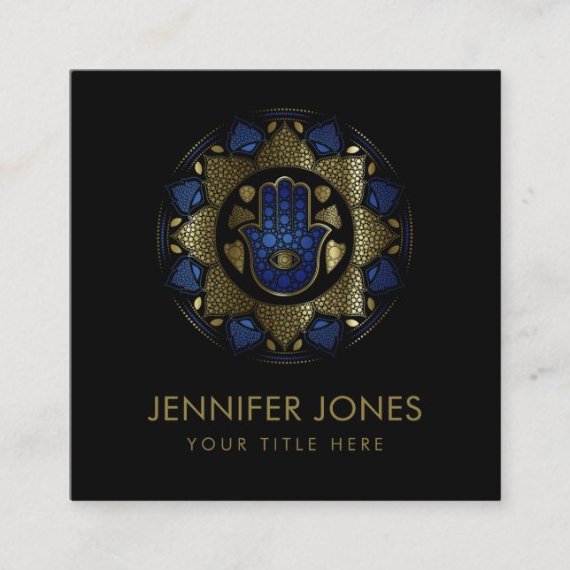 Carte De Visite Carré Main de Hamsa à Fatima à Lotus mandala (Devant)