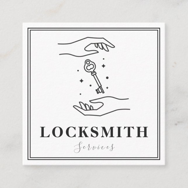 Carte De Visite Carré Main magique et clé serrurerie Services Élégant (Devant)