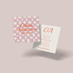 Carte De Visite Carré Main orange rose rétro tirée À damiers fille Super