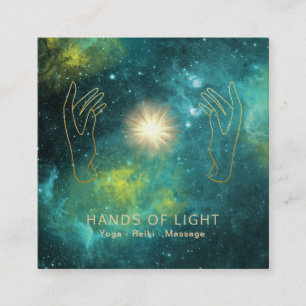 Carte De Visite Carré *~* Mains de guérison Étoiles et lumières cosmique