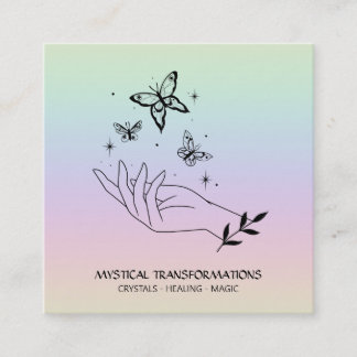 Carte De Visite Carré *~* Mains de guérison magique Papillons Pastel Arc
